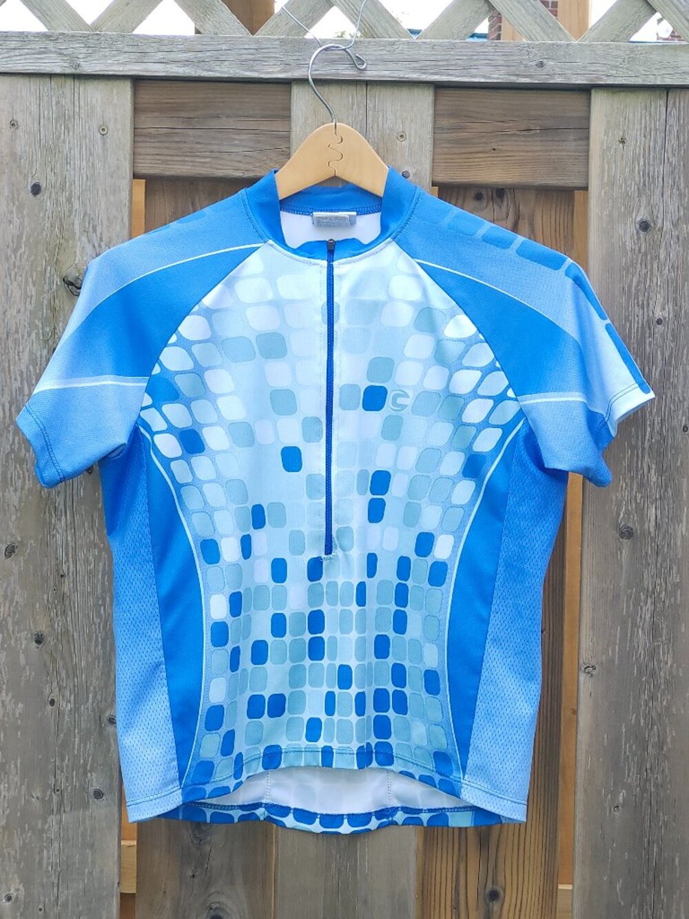 Cannondale Cycling Jersey Men's Size Small Blue White Mosaic Pattern